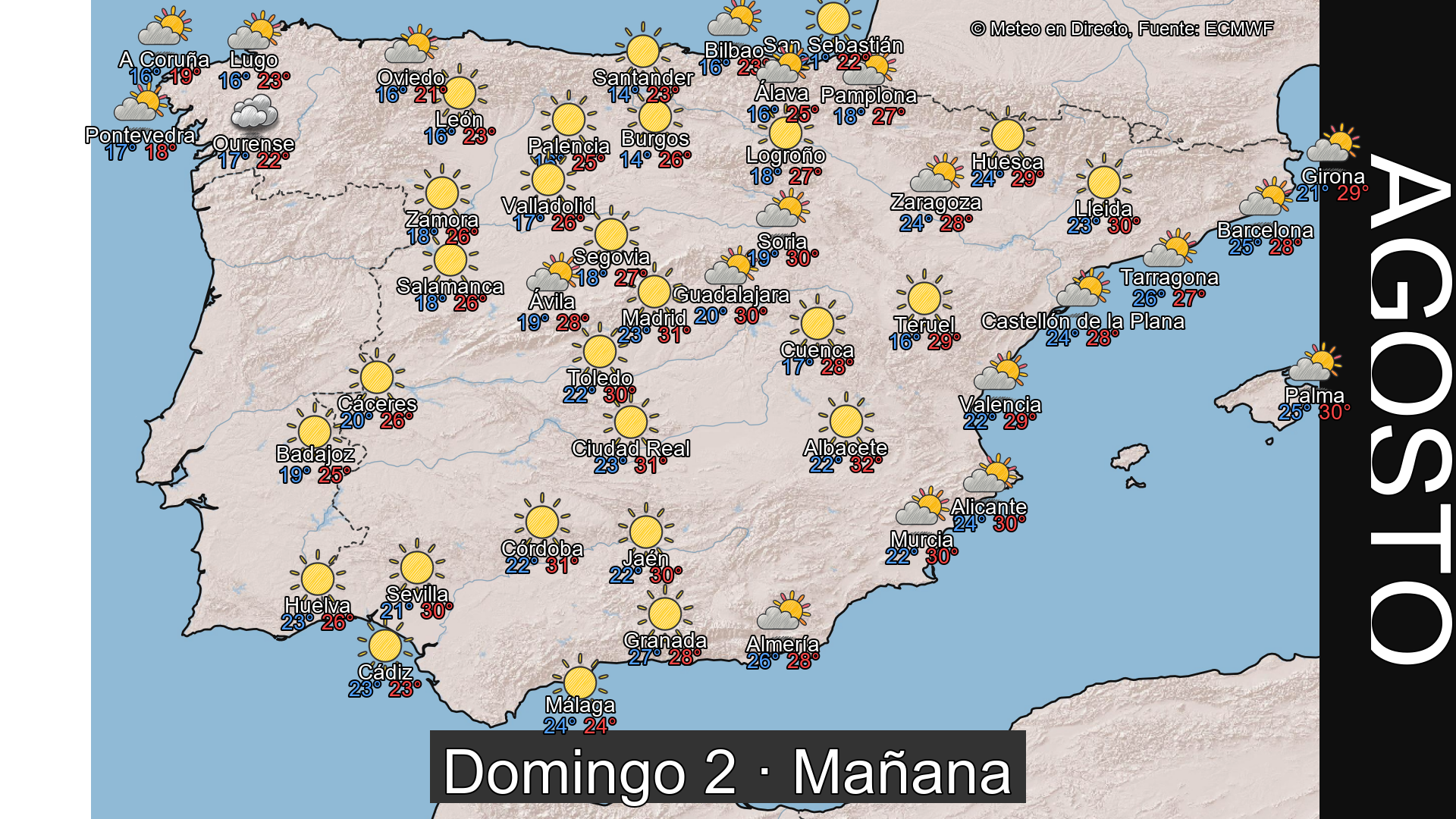 Previsión del tiempo España 2 de agosto de 2026 mapa mañana