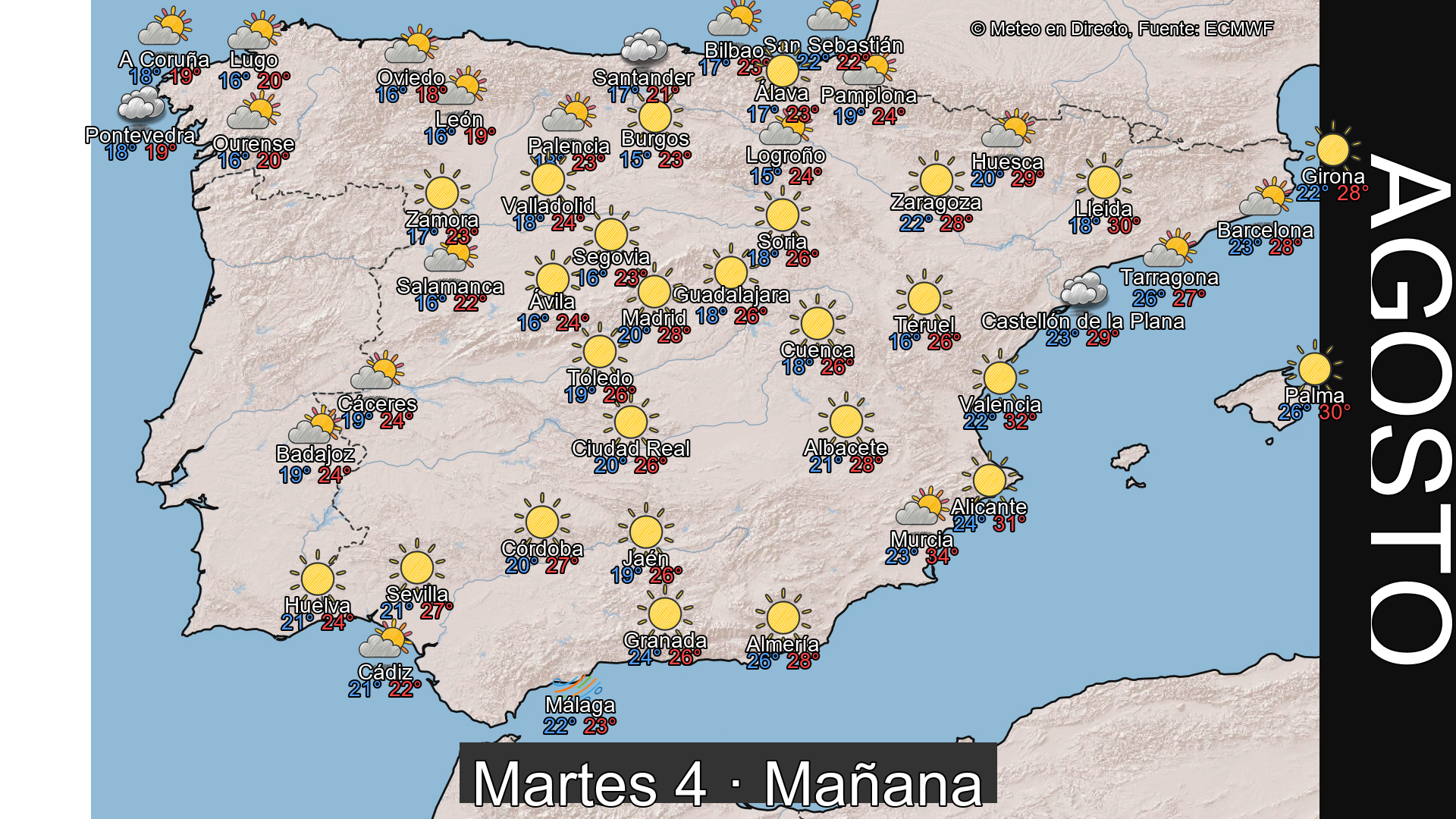 Previsión del tiempo España 4 de agosto de 2026 mapa mañana