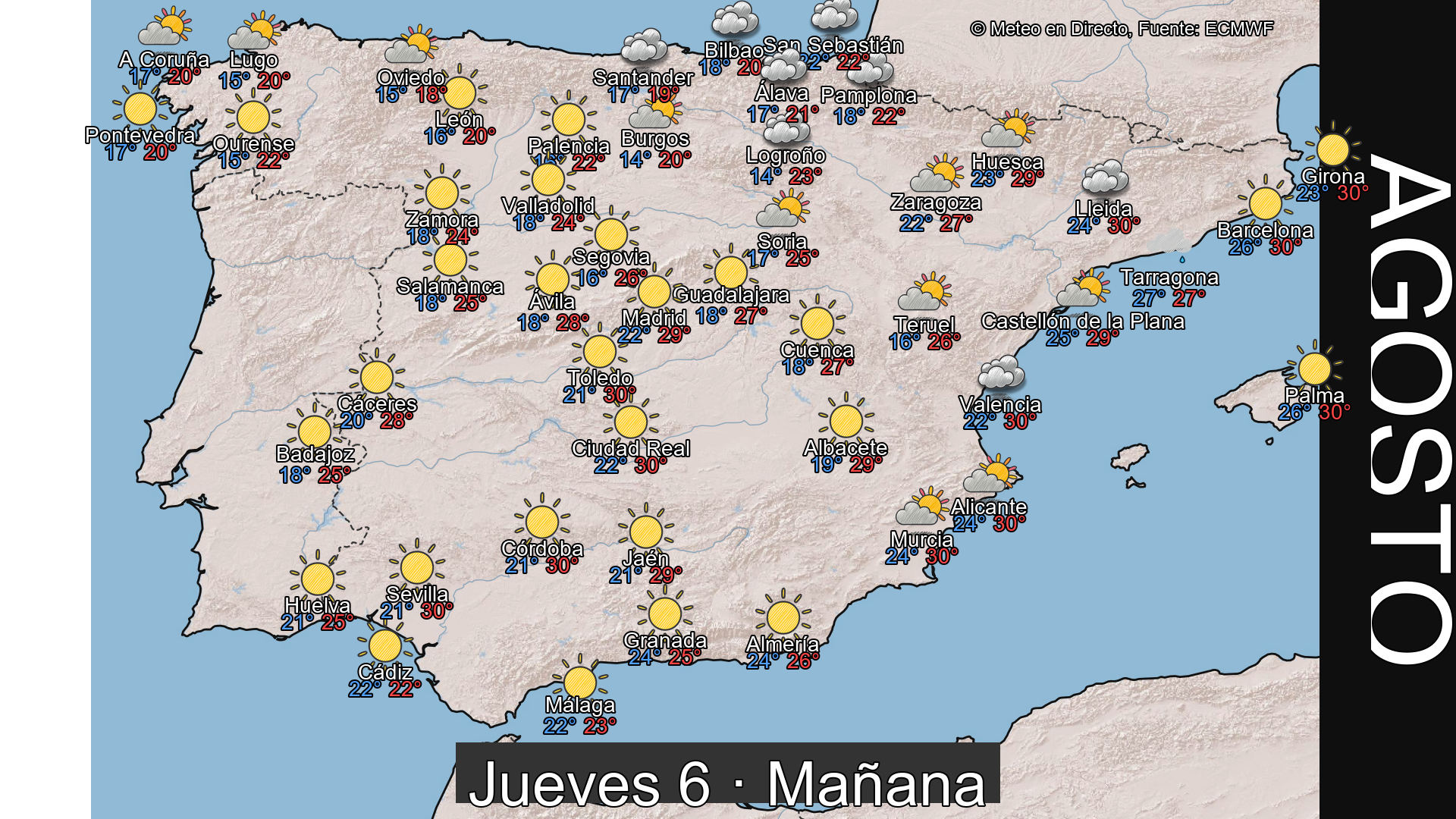 Previsión del tiempo España 6 de agosto de 2026 mapa mañana