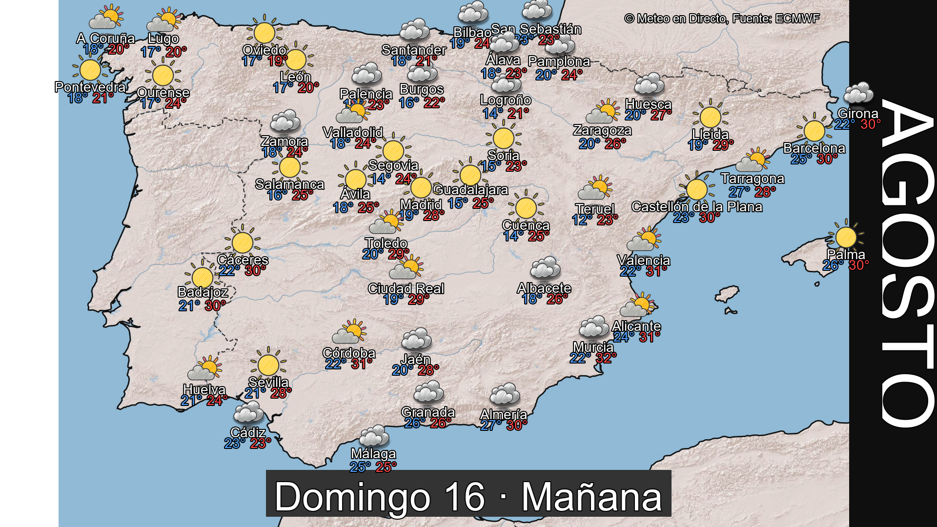 Previsión del tiempo España 16 de agosto de 2026 mapa mañana