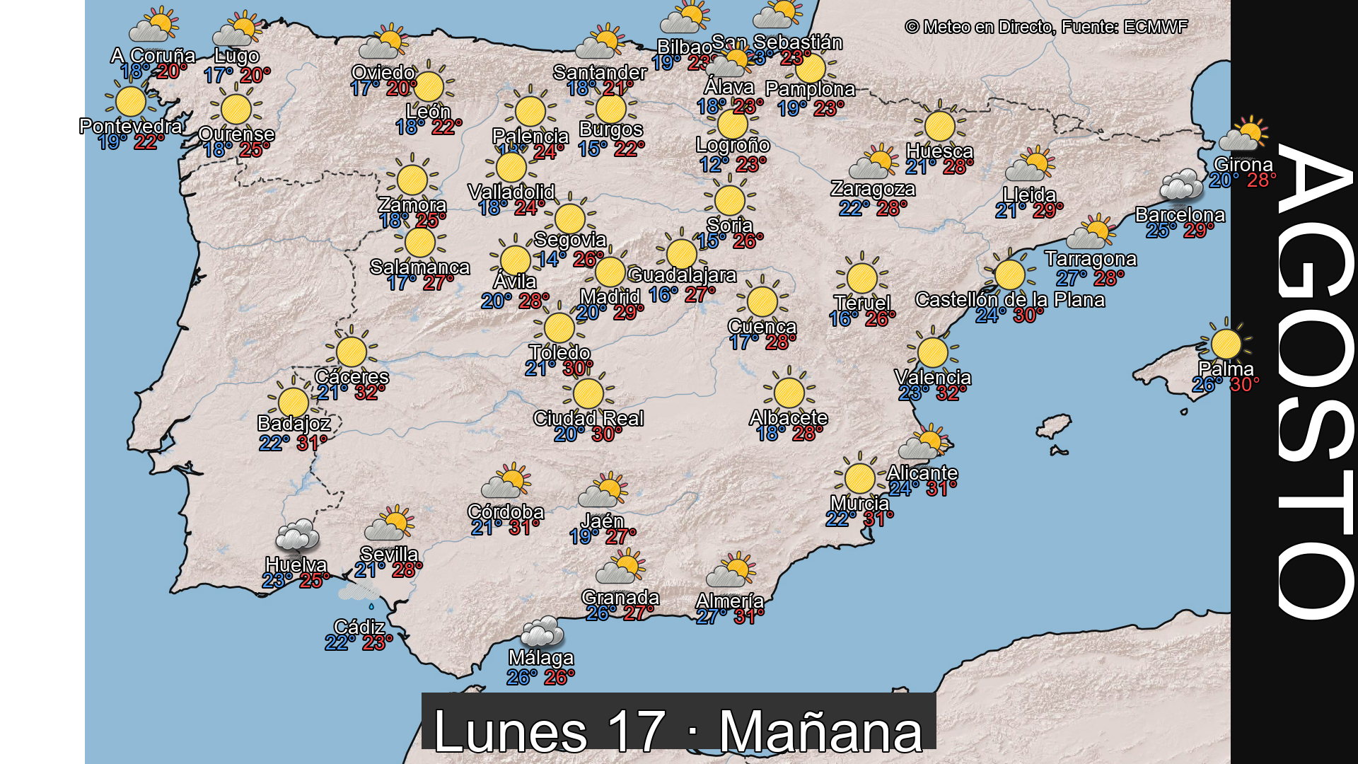 Previsión del tiempo España 17 de agosto de 2026 mapa mañana