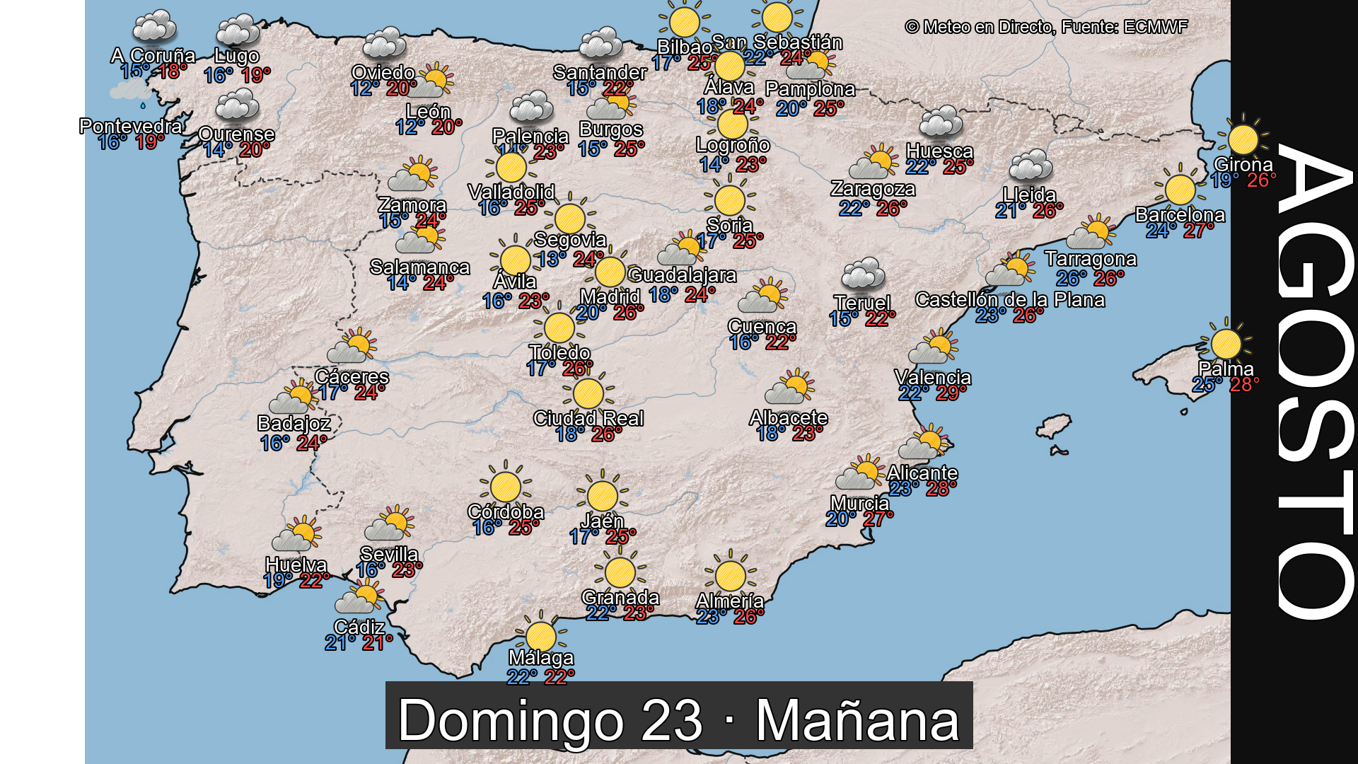 Previsión del tiempo España 23 de agosto de 2026 mapa mañana