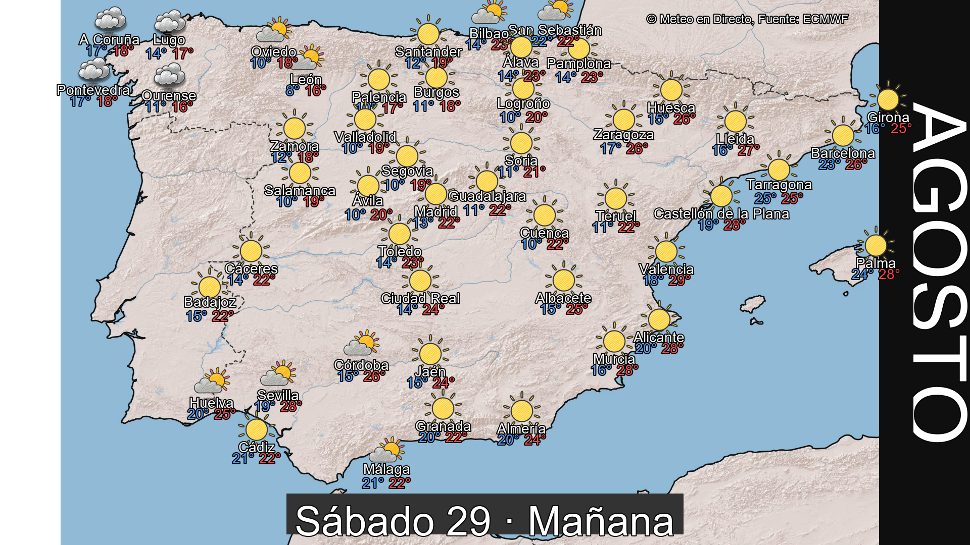 Previsión del tiempo España 29 de agosto de 2026 mapa mañana