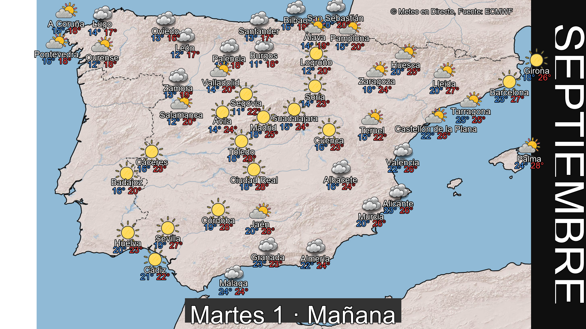 Previsión del tiempo España 1 de septiembre de 2026 mapa mañana
