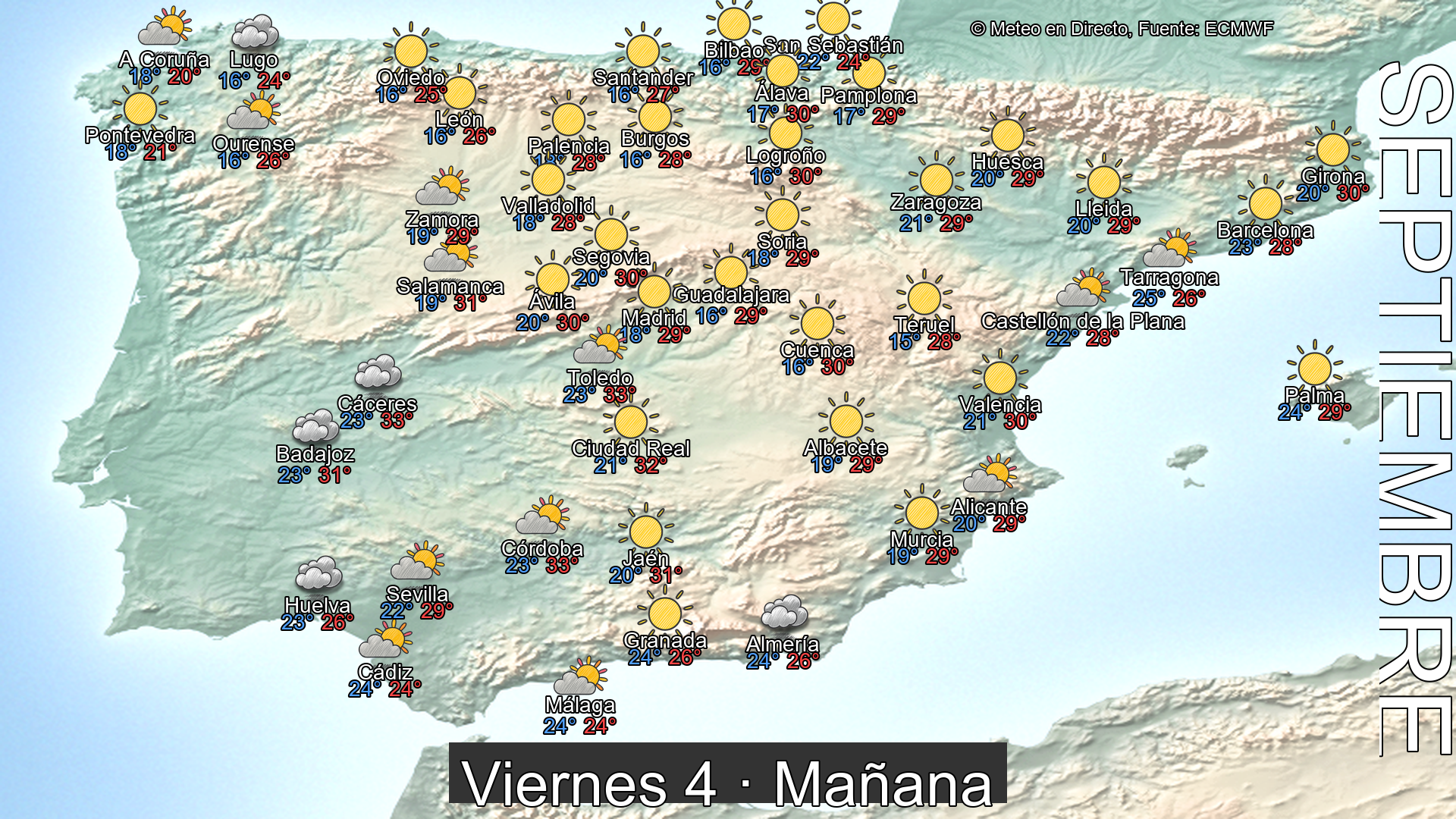Previsión del tiempo España 4 de septiembre de 2026 mapa mañana