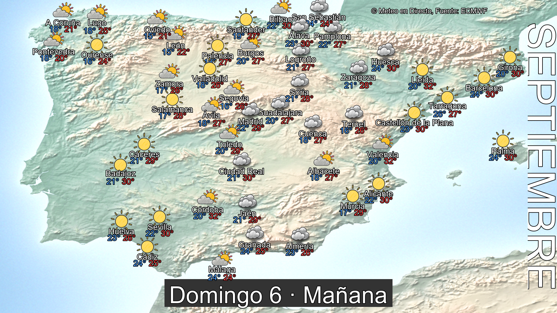 Previsión del tiempo España 6 de septiembre de 2026 mapa mañana