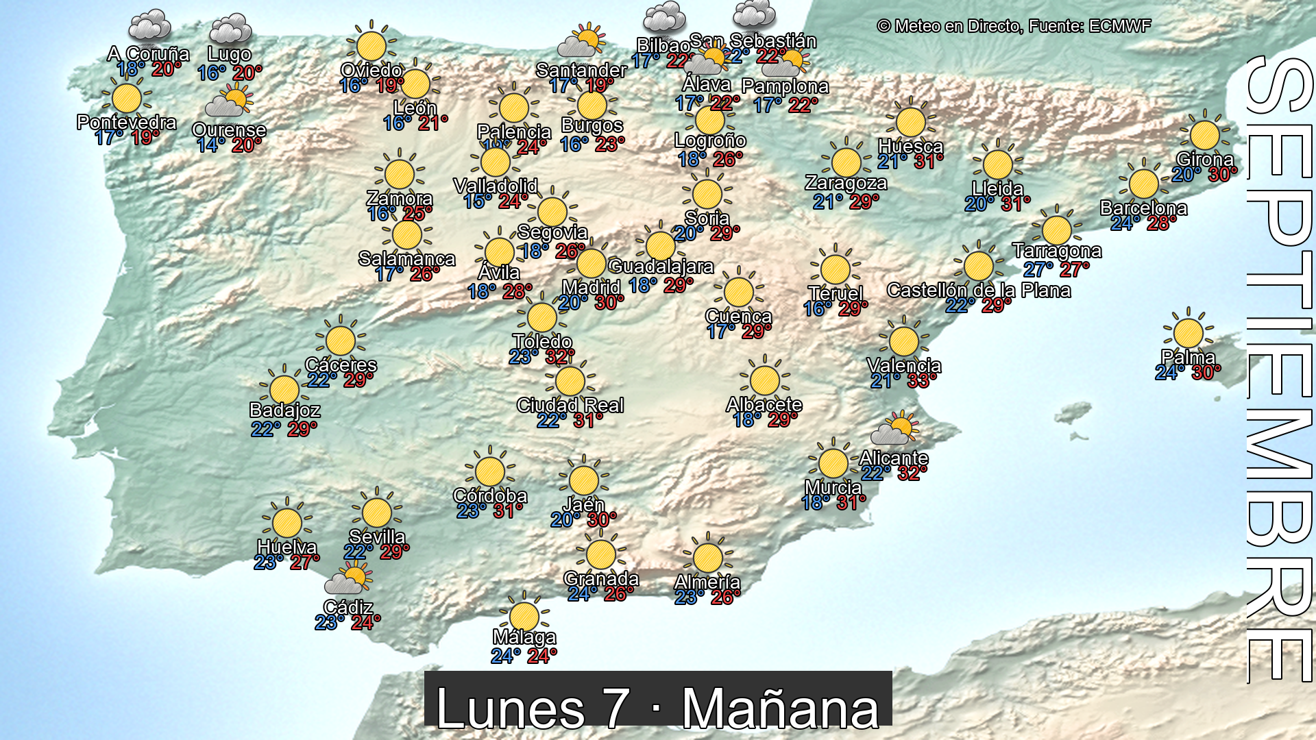 Previsión del tiempo España 7 de septiembre de 2026 mapa mañana