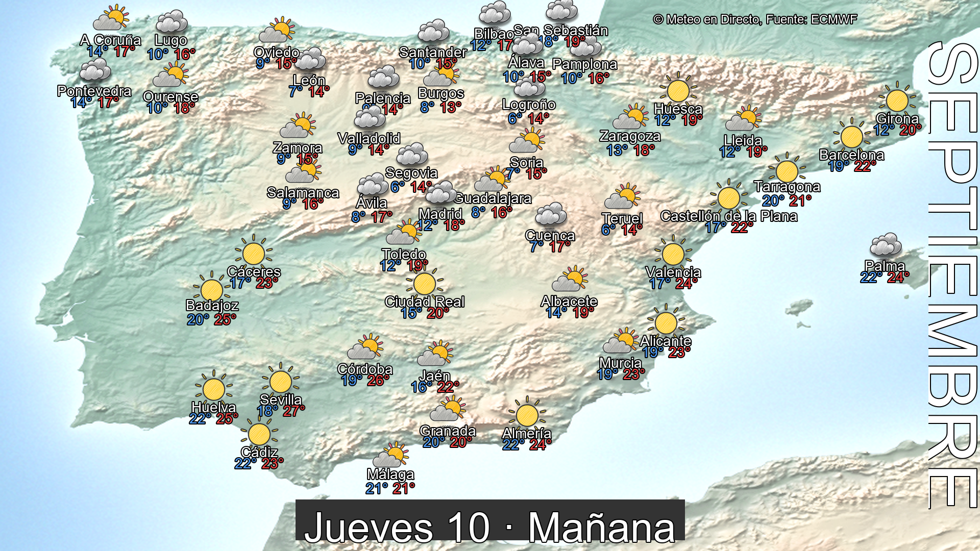 Previsión del tiempo España 10 de septiembre de 2026 mapa mañana