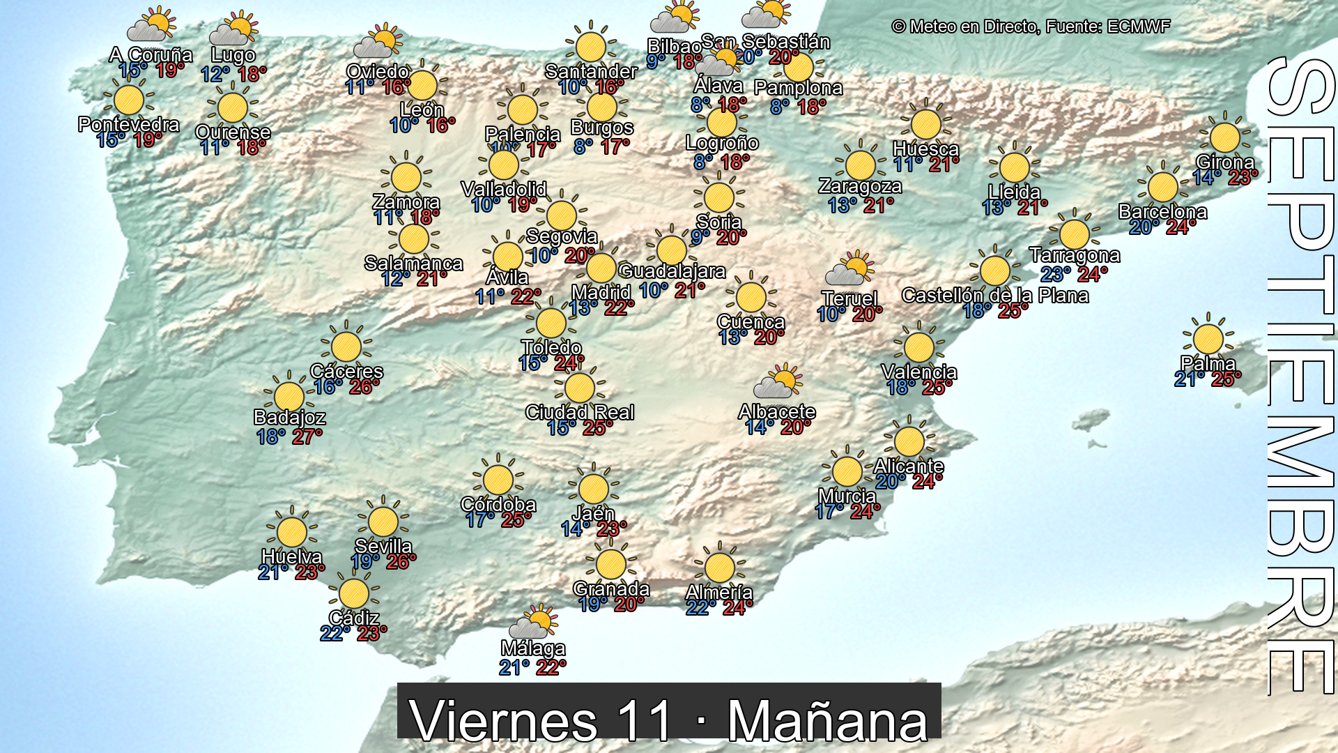 Previsión del tiempo España 11 de septiembre de 2026 mapa mañana