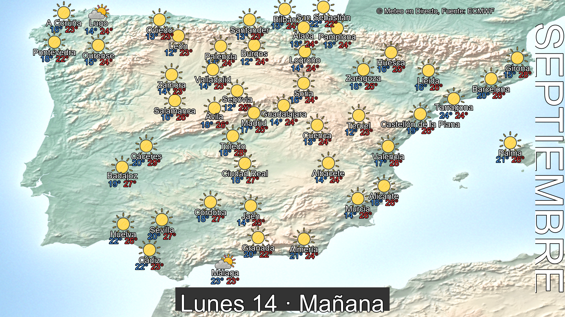Previsión del tiempo España 14 de septiembre de 2026 mapa mañana