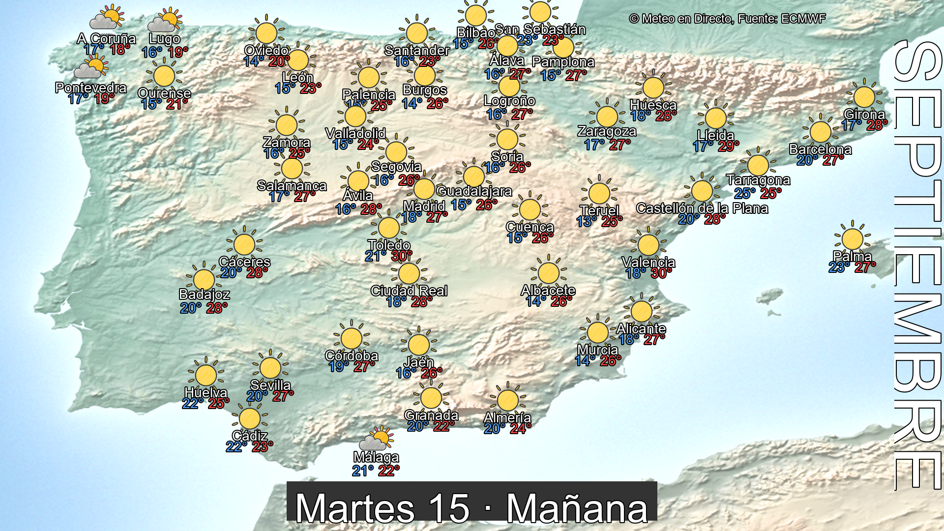 Previsión del tiempo España 15 de septiembre de 2026 mapa mañana