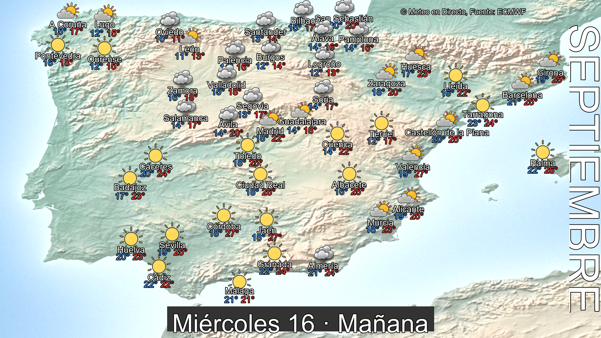 Previsión del tiempo España 16 de septiembre de 2026 mapa mañana